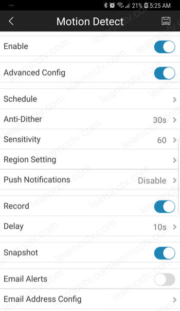Amcrest App motion detection option Amcrest App motion detection option