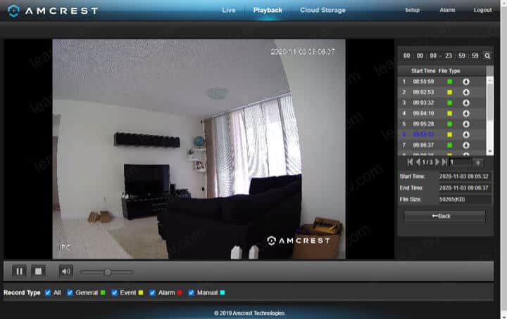 Amcrest IP camera playback via web browser Amcrest IP camera playback via web browser