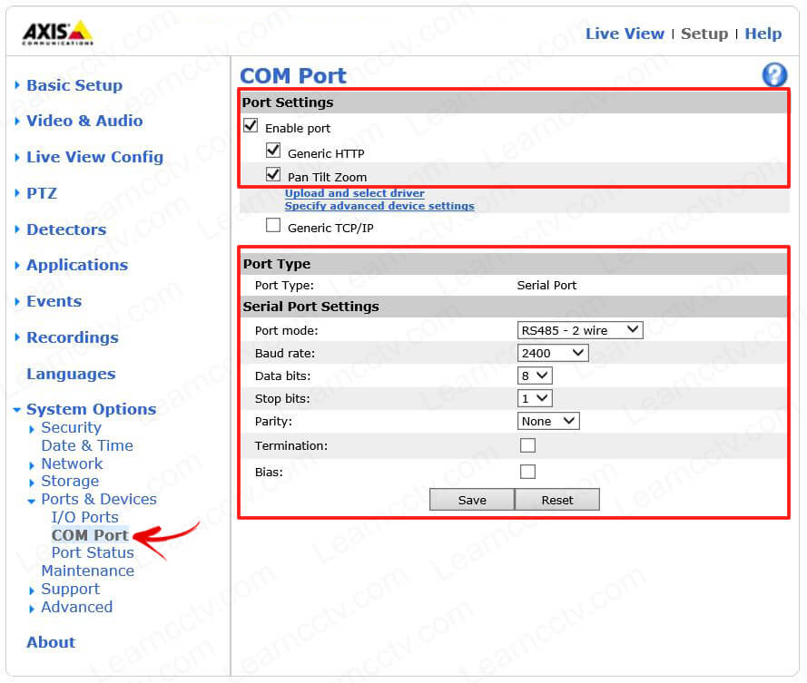Axis encoder COM parameters Axis encoder COM parameters