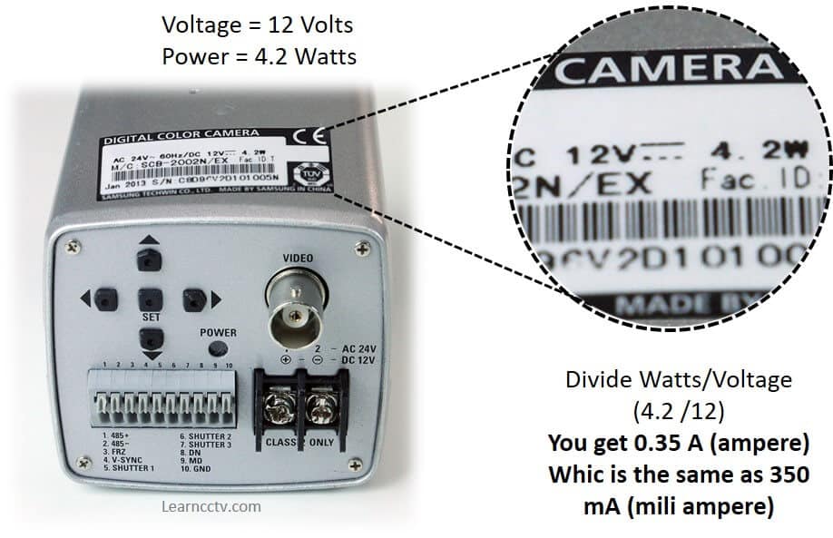 CCTV camera with power label CCTV camera with power label