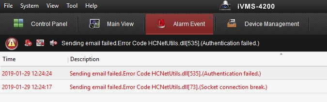 iVMS 4200 Sending email failure