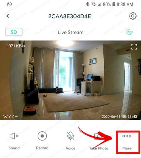 Wyze Cam App Menu More