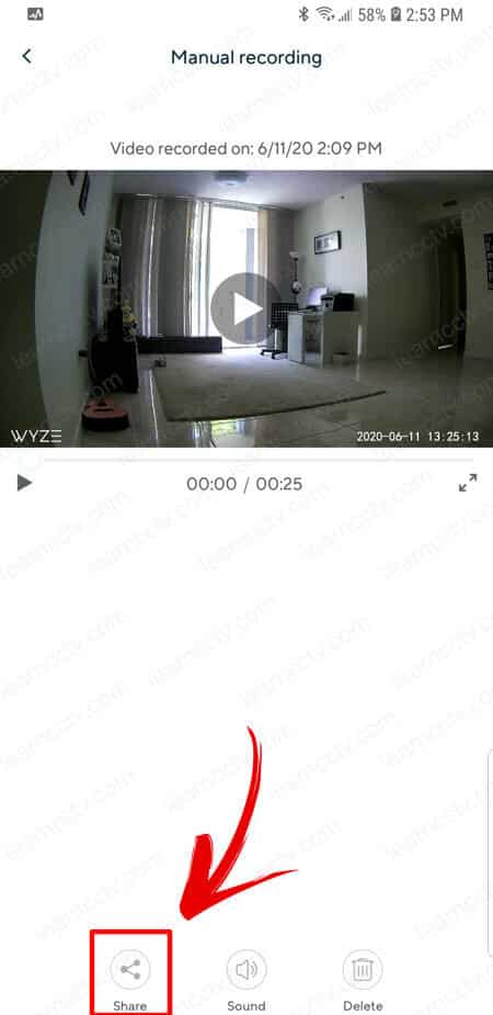 Wyze Cam App Playback share button Wyze Cam App Playback share button