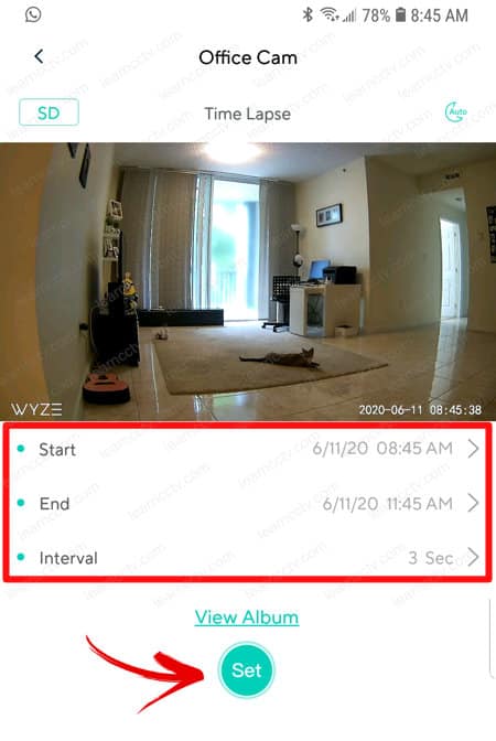 Wyze Cam App Time Lapse start end time