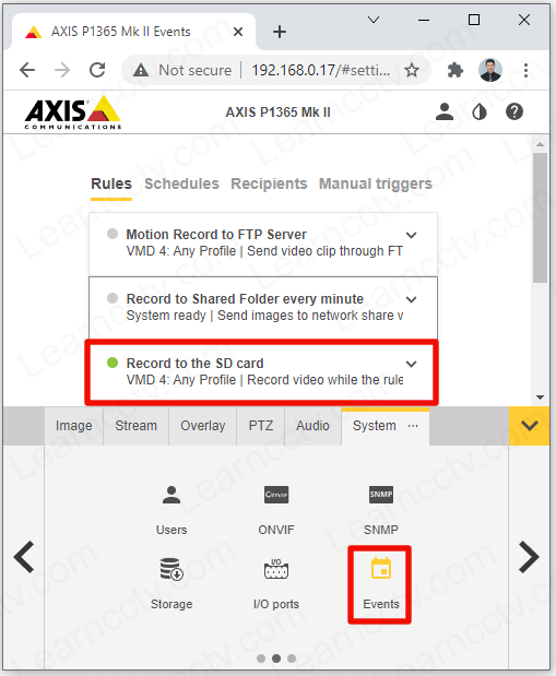 Axis SD card recording setup Axis SD card recording setup